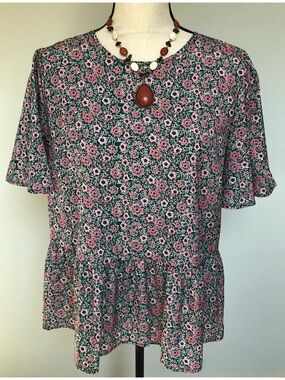 NEW Gomorn Boho Ditsy Floral Peplum Top Size XL
